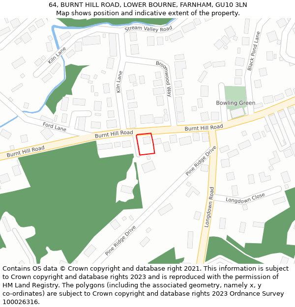 64, BURNT HILL ROAD, LOWER BOURNE, FARNHAM, GU10 3LN: Location map and indicative extent of plot