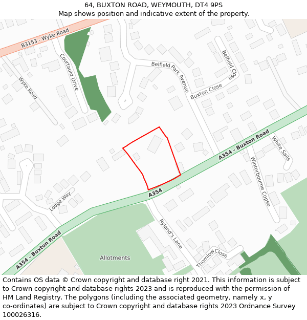 64, BUXTON ROAD, WEYMOUTH, DT4 9PS: Location map and indicative extent of plot