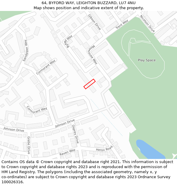 64, BYFORD WAY, LEIGHTON BUZZARD, LU7 4NU: Location map and indicative extent of plot