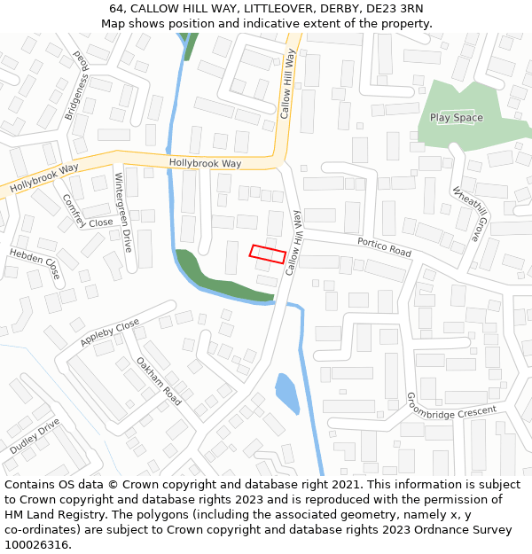 64, CALLOW HILL WAY, LITTLEOVER, DERBY, DE23 3RN: Location map and indicative extent of plot