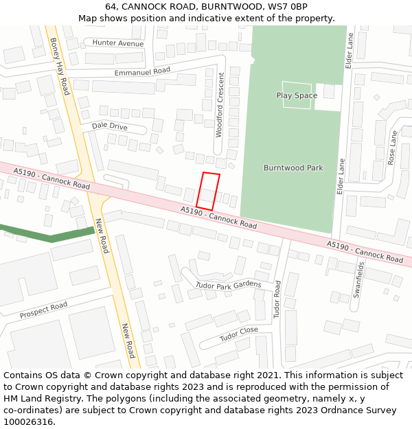 64, CANNOCK ROAD, BURNTWOOD, WS7 0BP: Location map and indicative extent of plot