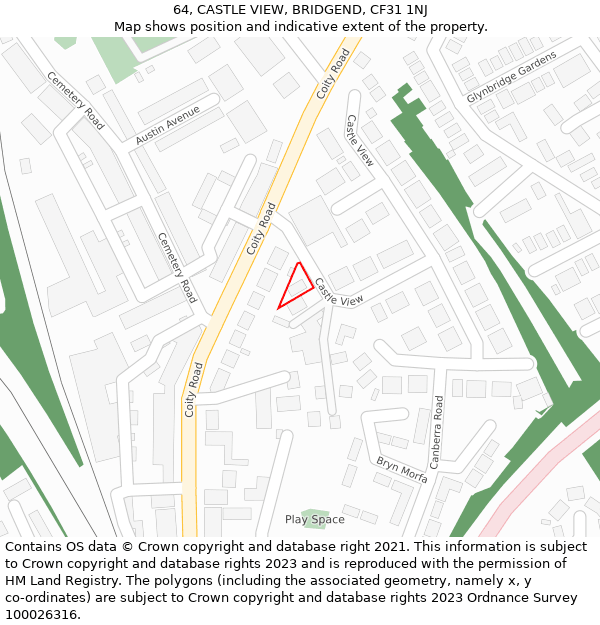 64, CASTLE VIEW, BRIDGEND, CF31 1NJ: Location map and indicative extent of plot