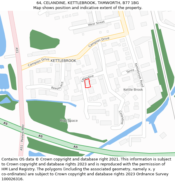 64, CELANDINE, KETTLEBROOK, TAMWORTH, B77 1BG: Location map and indicative extent of plot