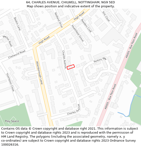 64, CHARLES AVENUE, CHILWELL, NOTTINGHAM, NG9 5ED: Location map and indicative extent of plot