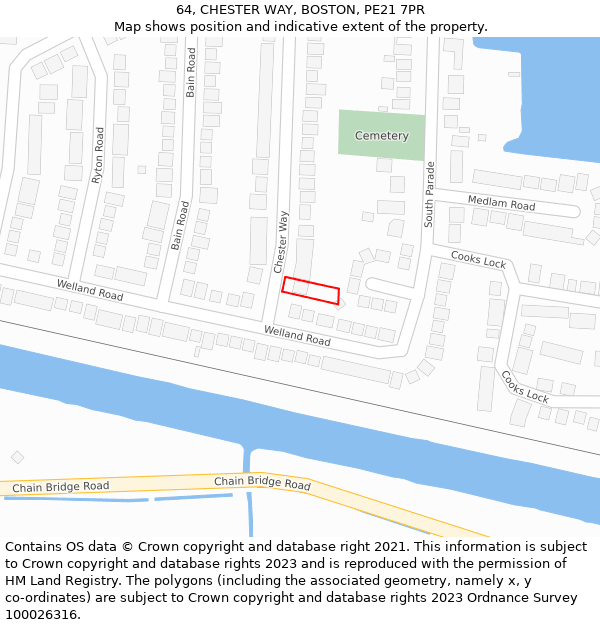 64, CHESTER WAY, BOSTON, PE21 7PR: Location map and indicative extent of plot