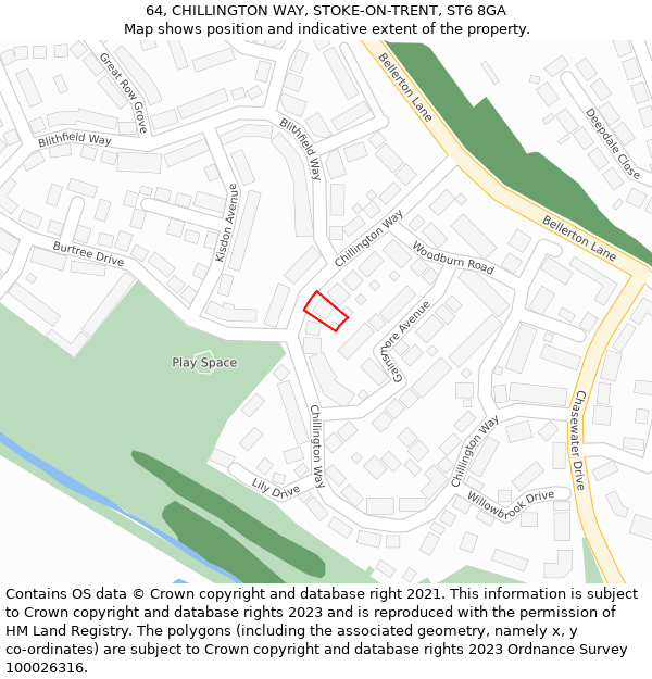 64, CHILLINGTON WAY, STOKE-ON-TRENT, ST6 8GA: Location map and indicative extent of plot