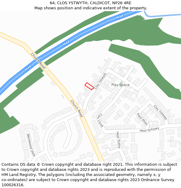 64, CLOS YSTWYTH, CALDICOT, NP26 4RE: Location map and indicative extent of plot