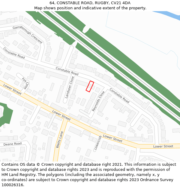 64, CONSTABLE ROAD, RUGBY, CV21 4DA: Location map and indicative extent of plot