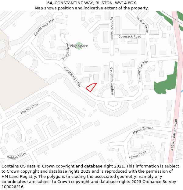 64, CONSTANTINE WAY, BILSTON, WV14 8GX: Location map and indicative extent of plot