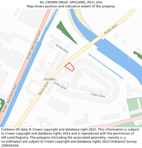 64, CROWN DRIVE, SPALDING, PE11 2HU: Location map and indicative extent of plot