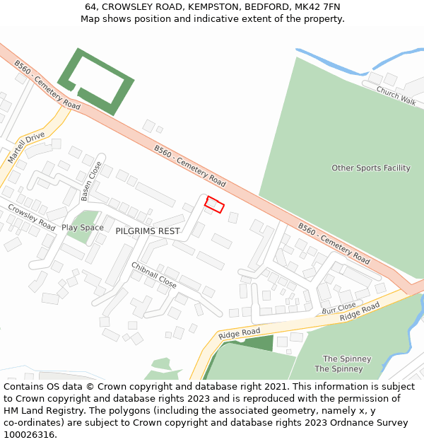 64, CROWSLEY ROAD, KEMPSTON, BEDFORD, MK42 7FN: Location map and indicative extent of plot