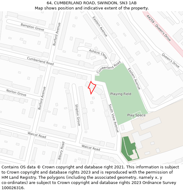 64, CUMBERLAND ROAD, SWINDON, SN3 1AB: Location map and indicative extent of plot