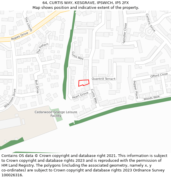 64, CURTIS WAY, KESGRAVE, IPSWICH, IP5 2FX: Location map and indicative extent of plot