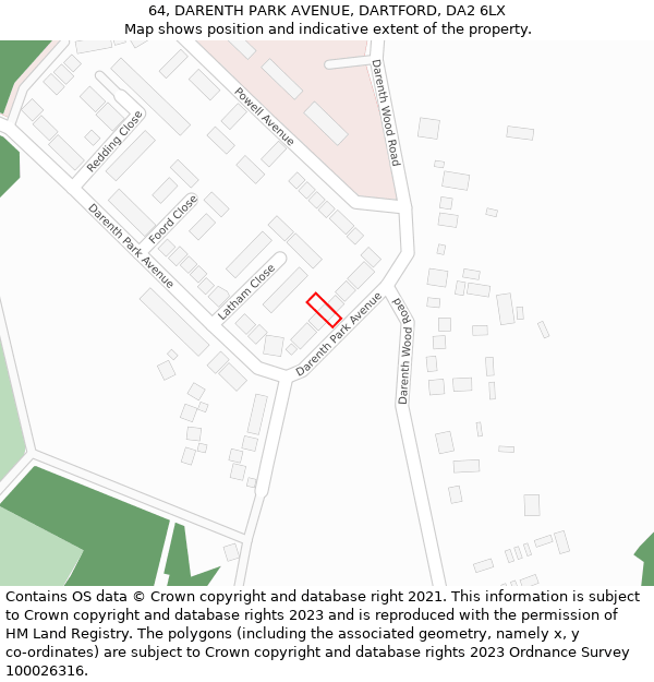 64, DARENTH PARK AVENUE, DARTFORD, DA2 6LX: Location map and indicative extent of plot