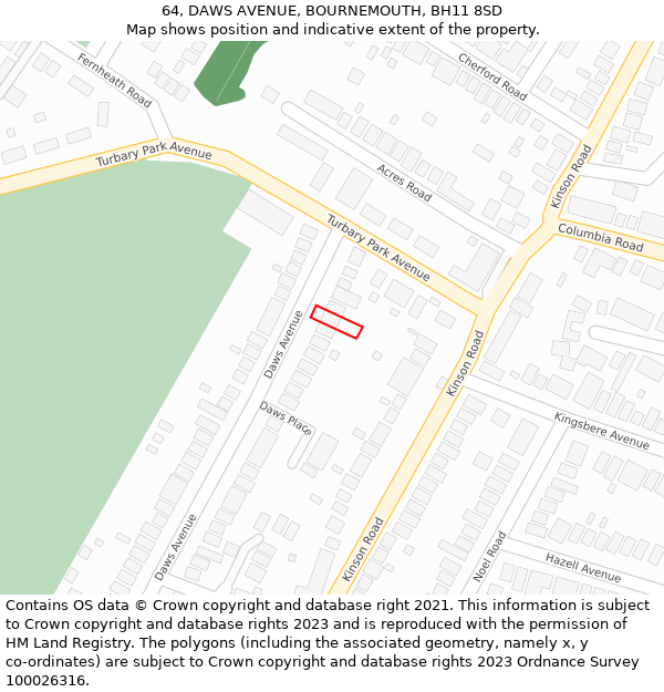 64, DAWS AVENUE, BOURNEMOUTH, BH11 8SD: Location map and indicative extent of plot