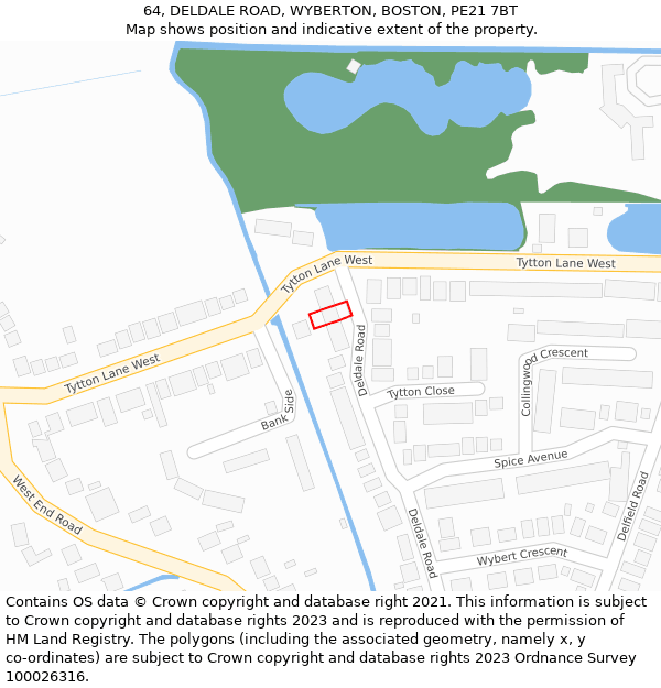 64, DELDALE ROAD, WYBERTON, BOSTON, PE21 7BT: Location map and indicative extent of plot