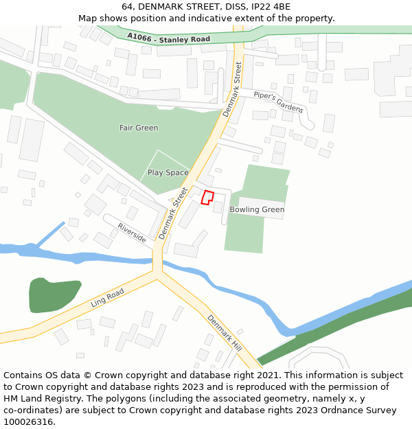 64, DENMARK STREET, DISS, IP22 4BE: Location map and indicative extent of plot