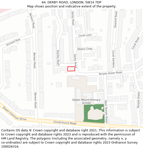 64, DERBY ROAD, LONDON, SW14 7DP: Location map and indicative extent of plot