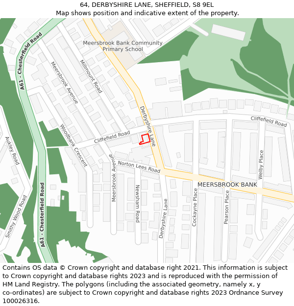 64, DERBYSHIRE LANE, SHEFFIELD, S8 9EL: Location map and indicative extent of plot