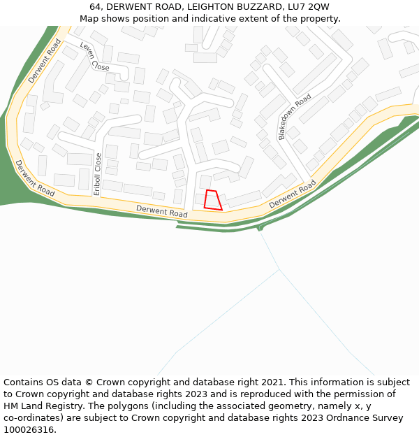 64, DERWENT ROAD, LEIGHTON BUZZARD, LU7 2QW: Location map and indicative extent of plot