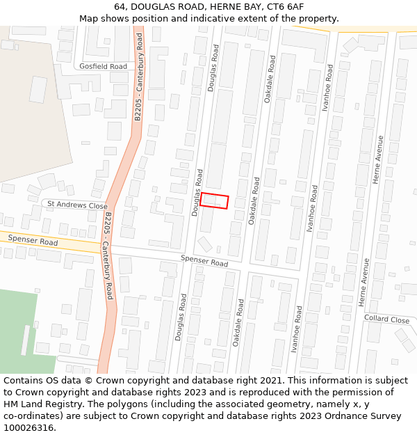 64, DOUGLAS ROAD, HERNE BAY, CT6 6AF: Location map and indicative extent of plot