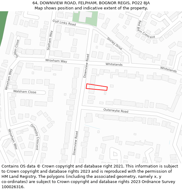 64, DOWNVIEW ROAD, FELPHAM, BOGNOR REGIS, PO22 8JA: Location map and indicative extent of plot