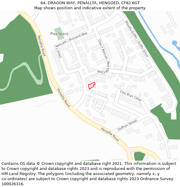 64, DRAGON WAY, PENALLTA, HENGOED, CF82 6GT: Location map and indicative extent of plot