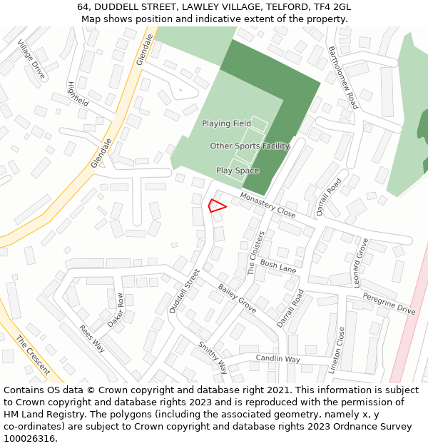 64, DUDDELL STREET, LAWLEY VILLAGE, TELFORD, TF4 2GL: Location map and indicative extent of plot