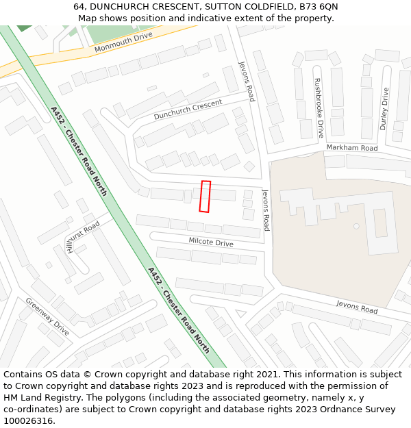 64, DUNCHURCH CRESCENT, SUTTON COLDFIELD, B73 6QN: Location map and indicative extent of plot