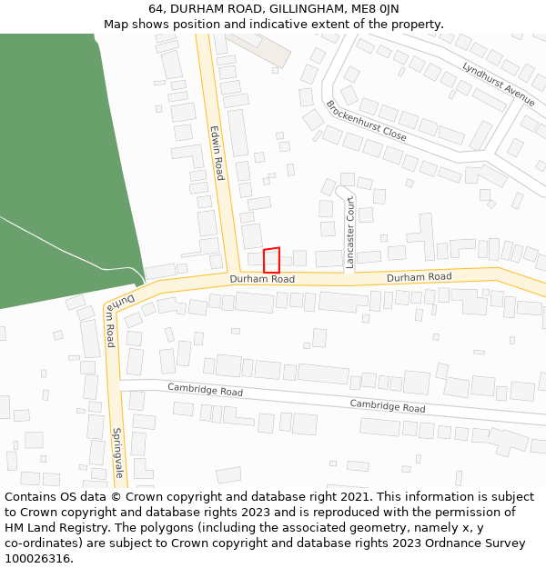 64, DURHAM ROAD, GILLINGHAM, ME8 0JN: Location map and indicative extent of plot