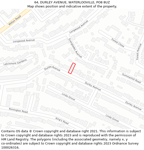 64, DURLEY AVENUE, WATERLOOVILLE, PO8 8UZ: Location map and indicative extent of plot