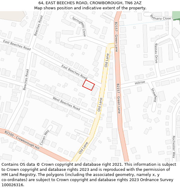 64, EAST BEECHES ROAD, CROWBOROUGH, TN6 2AZ: Location map and indicative extent of plot