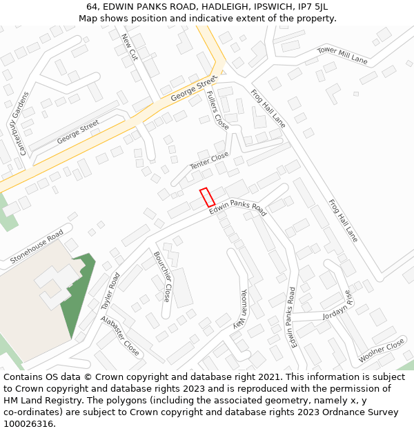 64, EDWIN PANKS ROAD, HADLEIGH, IPSWICH, IP7 5JL: Location map and indicative extent of plot