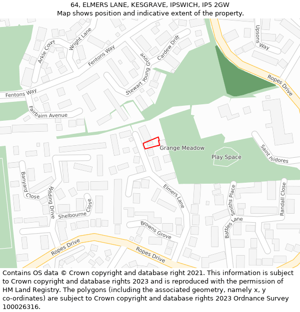 64, ELMERS LANE, KESGRAVE, IPSWICH, IP5 2GW: Location map and indicative extent of plot