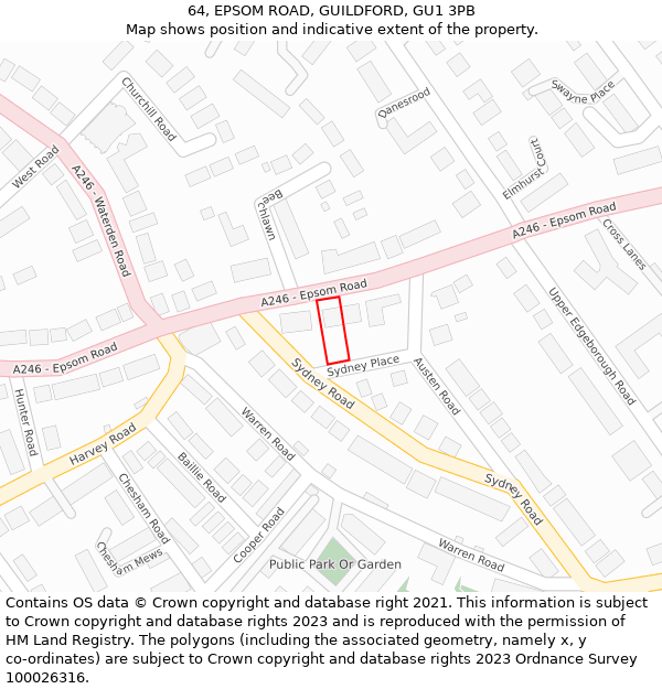 64, EPSOM ROAD, GUILDFORD, GU1 3PB: Location map and indicative extent of plot