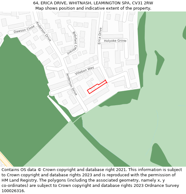 64, ERICA DRIVE, WHITNASH, LEAMINGTON SPA, CV31 2RW: Location map and indicative extent of plot