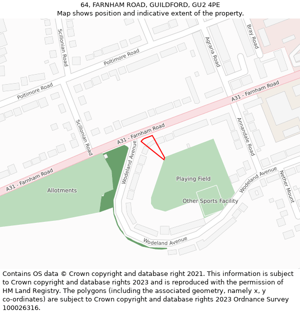 64, FARNHAM ROAD, GUILDFORD, GU2 4PE: Location map and indicative extent of plot