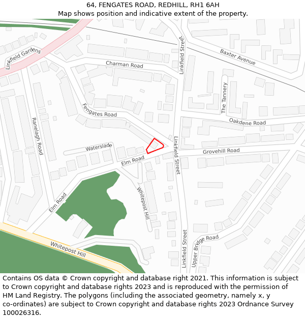 64, FENGATES ROAD, REDHILL, RH1 6AH: Location map and indicative extent of plot