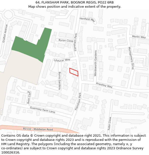 64, FLANSHAM PARK, BOGNOR REGIS, PO22 6RB: Location map and indicative extent of plot