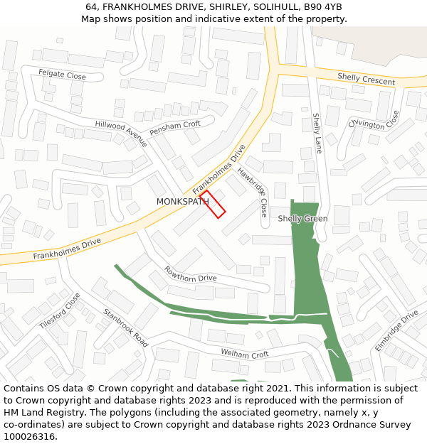 64, FRANKHOLMES DRIVE, SHIRLEY, SOLIHULL, B90 4YB: Location map and indicative extent of plot