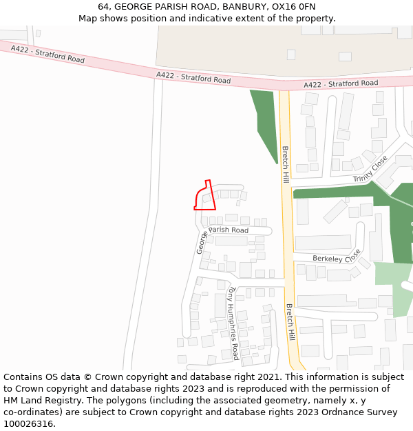 64, GEORGE PARISH ROAD, BANBURY, OX16 0FN: Location map and indicative extent of plot