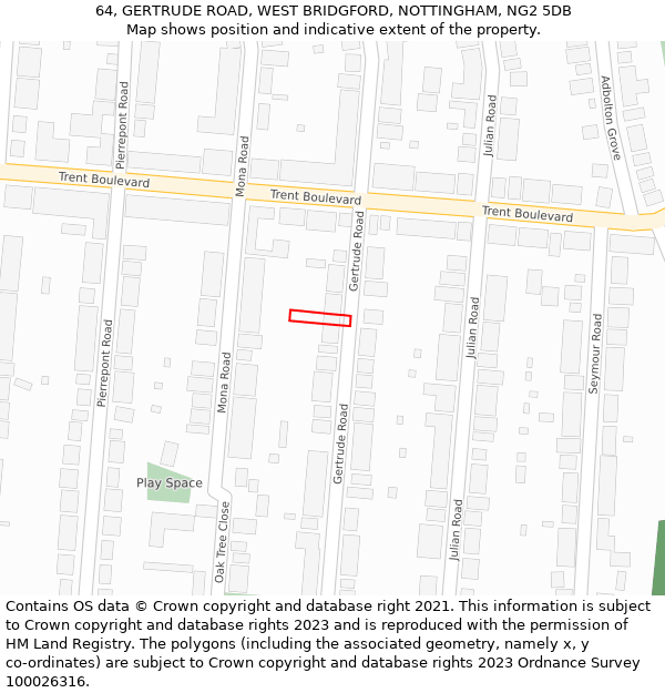 64, GERTRUDE ROAD, WEST BRIDGFORD, NOTTINGHAM, NG2 5DB: Location map and indicative extent of plot