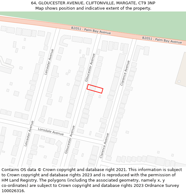 64, GLOUCESTER AVENUE, CLIFTONVILLE, MARGATE, CT9 3NP: Location map and indicative extent of plot