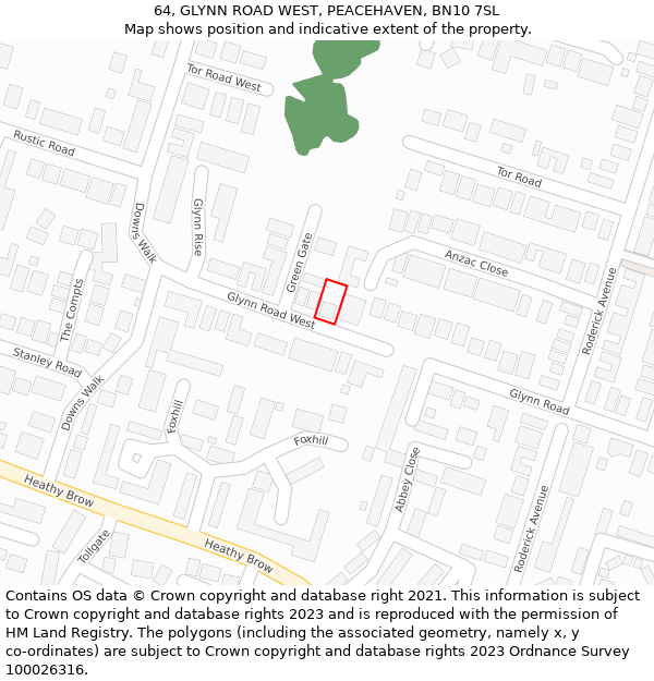64, GLYNN ROAD WEST, PEACEHAVEN, BN10 7SL: Location map and indicative extent of plot