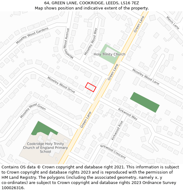 64, GREEN LANE, COOKRIDGE, LEEDS, LS16 7EZ: Location map and indicative extent of plot