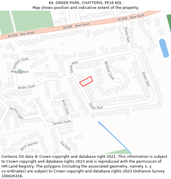 64, GREEN PARK, CHATTERIS, PE16 6DL: Location map and indicative extent of plot