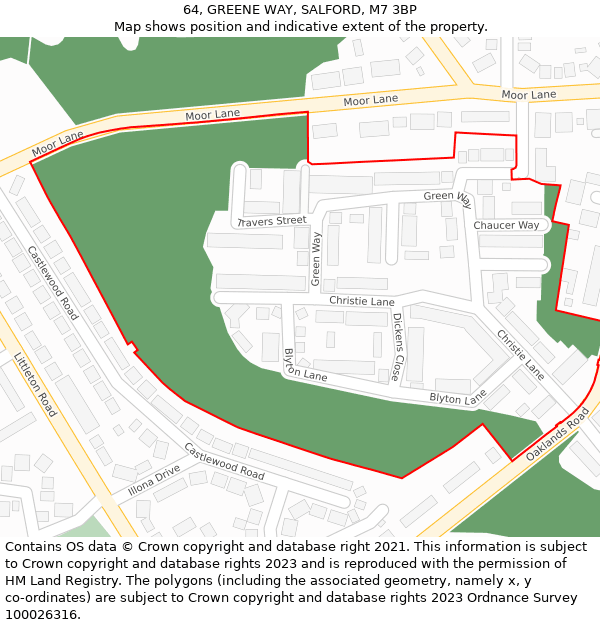 64, GREENE WAY, SALFORD, M7 3BP: Location map and indicative extent of plot