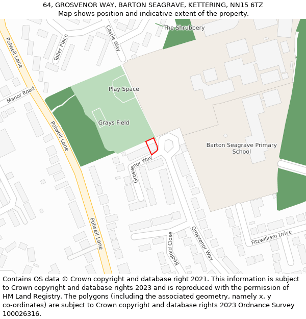 64, GROSVENOR WAY, BARTON SEAGRAVE, KETTERING, NN15 6TZ: Location map and indicative extent of plot
