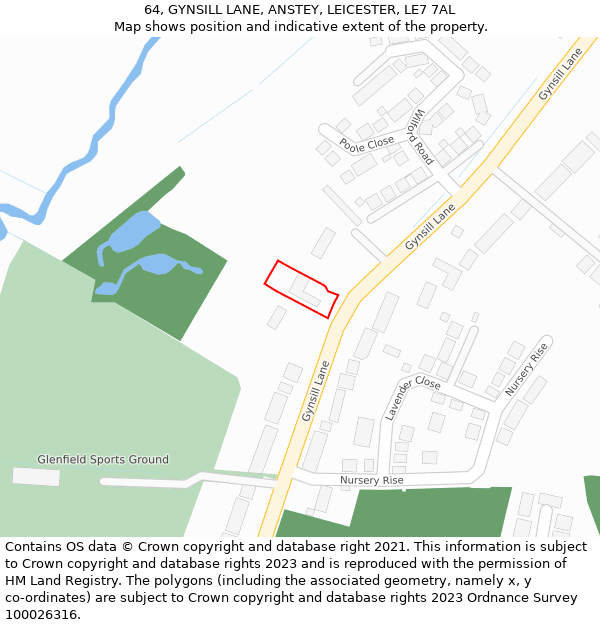 64, GYNSILL LANE, ANSTEY, LEICESTER, LE7 7AL: Location map and indicative extent of plot