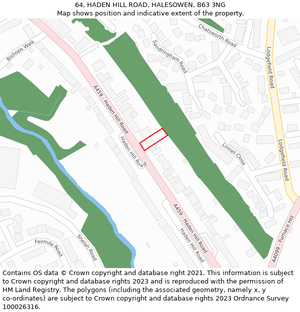 64, HADEN HILL ROAD, HALESOWEN, B63 3NG: Location map and indicative extent of plot